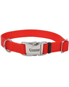 Coastal Adjustable Dog Collar with Metal Buckle Red 3/4" x 14"-20"