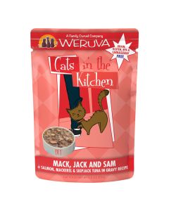 WERUVA Cats in the Kitchen Mack, Jack and Sam Salmon/Mackerel/Skipjack Tuna in Gravy Recipe 3 oz