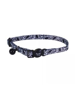 Coastal Safe Cat Black Skulls Fashion Adjustable Breakaway Collar 3/8" x 8"-12"