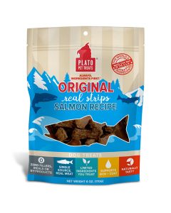 Plato Pet Treats Original Real Strips Salmon Recipe Dog Treats 6 oz.