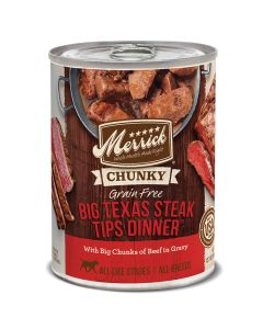 Merrick Chunky Grain Free Big Texas Steak Tips Dinner in Gravy Recipe Dog Food 12.7 oz