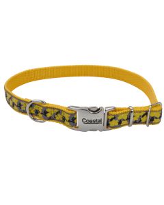 Coastal Ribbon Adjustable Dog Collar with Metal Buckle Yellow Buttercup 5/8" x 8-12"
