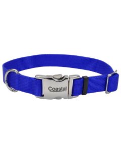 Coastal Adjustable Dog Collar with Metal Buckle Blue 1" x 14"-20"