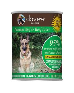 Dave’s 95% Premium Beef & Beef Liver Grain-Free Recipe Can Food for Dogs 12.5 oz.