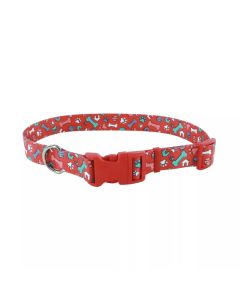 Coastal Adjustable Styles Dog Collar with Buckle Red Bones 1” x 18”- 26”