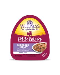 Wellness Petite Entrees Shredded Medley Roasted Chicken, Duck, Peas & Carrots Dog Food 3oz Tub