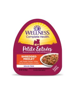 Wellness Petite Entrees Shredded Medley Tender Chicken, Turkey, Carrots & Green Beans 3oz Tub