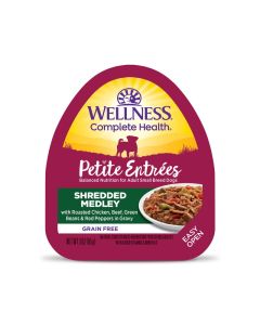 Wellness Petite Entrees Shredded Medley Roasted Chicken, Beef, Green Beans & Red Peppers 3oz Tub