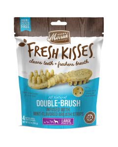 Merrick Fresh Kisses All Natural Double-Brush Dental Treat Mint 6 oz Large (4ct)