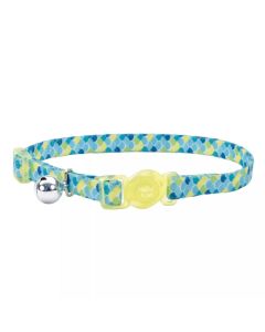 Coastal Safe Cat Lime Teal Scales Fashion Adjustable Breakaway Collar 3/8" x 8"-12"