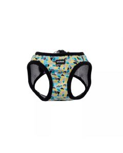 Coastal Li'l Pals Teal, Yellow & Gray Stain Glass Canvas Adjustable Dog Harness Small 3/8" X 10"-12"