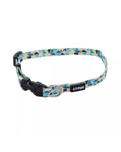 Coastal Li'l Pals Adjustable Teal & Yellow Stained Glass Patterned Dog Collar 3/8" X 6"-8"