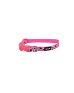 Coastal Li'l Pals Pink with Hearts Reflective Dog Collar 3/8" x 8"-12"