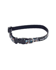 Coastal Li'l Pals Black with Teal & Orange Paws Dog Collar 3/8" x 6"-8"
