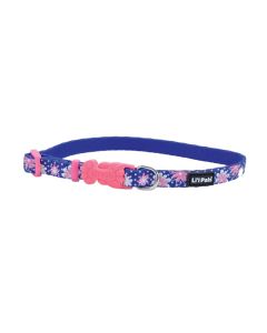 Coastal Li'l Pals Blue with Flowers & Dots Reflective Dog Collar 3/8" X 8"-12"