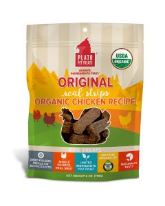 Plato Pet Treats Original Real Strips Organic Chicken Recipe Dog Treats 18 oz.
