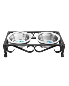 Indipets Raised Wrought Iron Diner in Black with 1 Pint Bowls
