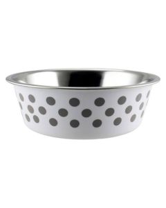 Indipets Buster Bowl White & Grey Polka Dot Large 54 oz.