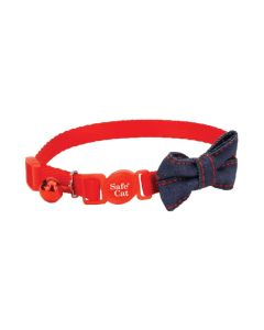 Coastal Safe Cat Embellished Fashion Collar Red with Blue Bow 3/8" x 8"-12"