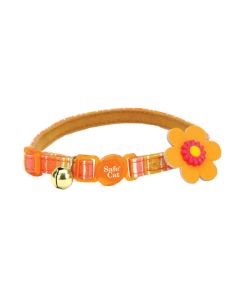 Coastal Safe Cat Embellished Fashion Collar Orange Stripes with Flower 8"-12"
