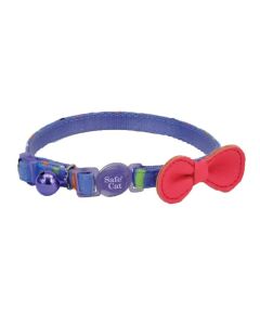 Coastal Safe Cat Embellished Fashion Collar Blue Stripes with Red Bow 3/8" x 8"-12"