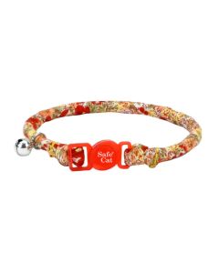 Coastal Red Floral Safe Cat Round Fashion Collar 3/8" X 8"-12"