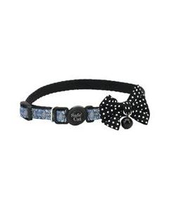 Coastal Safe Cat Embellished Fashion Collar Diamond Black with Polka Dot Bow 3/8" x 8"-12"