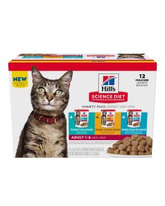 Hill's Science Diet Adult Tender Dinner Pouch Variety Pack Tuna, Chicken, Ocean Fish Dinner 2.8 oz.