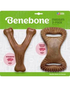Benebone Medium 2-Pack Dental Chew & Wishbone Bacon Flavor Dog Chew Toy