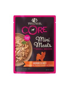Wellness CORE Grain Free Mini Meals for Small Breeds Shredded Chicken & Turkey Dinner in Gravy 3oz.