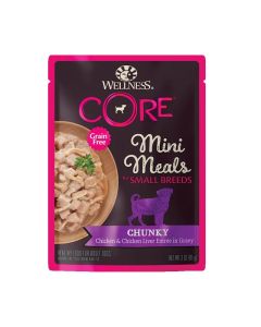 Wellness CORE Grain Free Mini Meals for Small Breeds Chunky Chicken & Chicken Liver in Gravy 3 oz.