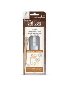 TropiClean Enticers Teeth Cleaning Gel & Toothbrush for Small/Medium Dogs Peanut Butter & Honey Flavor 2oz