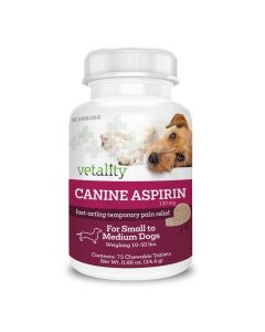 Vetality Canine Aspirin for Small to Medium Dogs 75 ct Chewable Tablets
