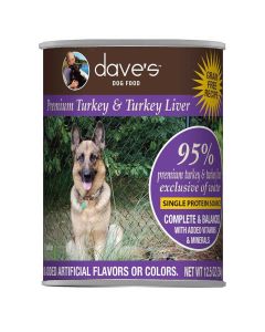 Dave's Pet Food 95% Premium Turkey & Turkey Liver Grain-Free Recipe Can Food for Dogs 12.5 oz.