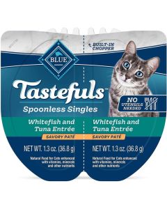 BLUE Tastefuls Spoonless Singles Whitefish and Tuna Entree Savory Pate 2.6 oz.
