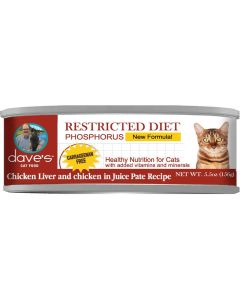 Dave’s Restricted Diet Phosphorus Chicken Liver & Chicken in Juice Pate Recipe Can Food for Cats 5.5 oz.