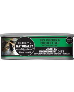 Dave’s Grain-Free Naturally Healthy Food 95% Chicken & Chicken Liver Can Food for Cats 5.5 oz.
