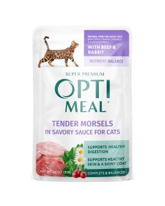 Optimeal Beef & Rabbit Tendor Morsels in Savory Sauce Wet Cat Food, 3-oz pouch