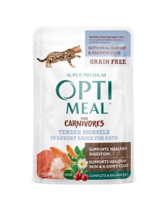 Optimeal Shrimp & Salmon Tendor Morsels in Savory Sauce Cat Food, 3-oz pouch