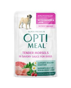 Optimeal Chicken & Lamb Tendor Morsels in Savory Sauce Dog Food, 3-oz pouch