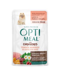 Optimeal Liver & Turkey Tendor Morsels in Aspic Wet Dog Food, 3-oz pouch