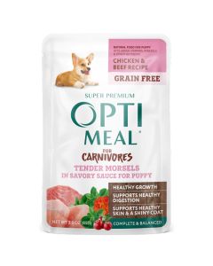 Optimeal Chicken & Beef Tendor Morsels in Savory Sauce Wet Dog Food, 3-oz pouch