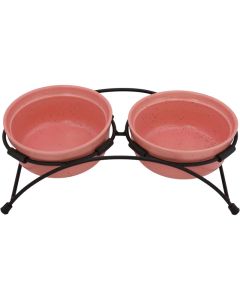 Indipets Pawsome Pottery Stoneware Pink Pet Feeder 10 oz