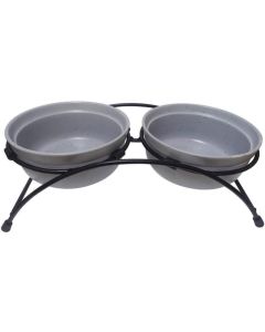 Indipets Pawsome Pottery Stoneware Slate Pet Feeder 10 oz